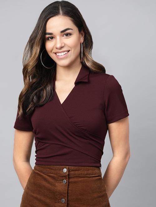 overlap neck crop top - 16955095 - Standard Image - 1