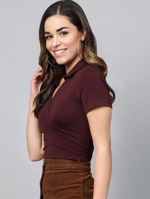 overlap neck crop top - 16955095 - Standard Image - 2