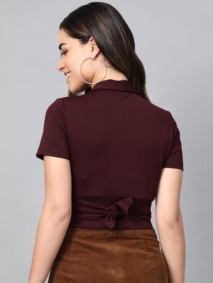 overlap neck crop top - 16955095 - Standard Image - 3