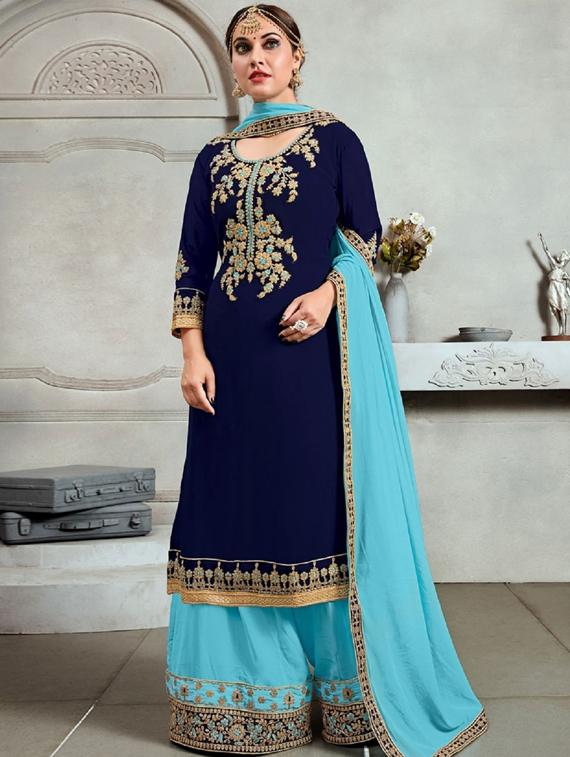 embroidered palazzo suits semi-stitched suit - 16955147 - Zoom Image - 1