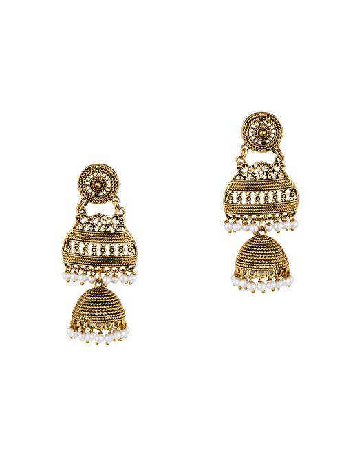 gold brass jhumka earring - 16955315 - Standard Image - 1