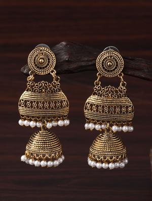 gold brass jhumka earring - 16955315 - Standard Image - 3