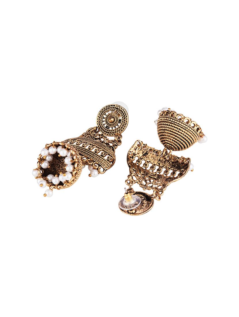 gold brass jhumka earring - 16955315 - Zoom Image - 2