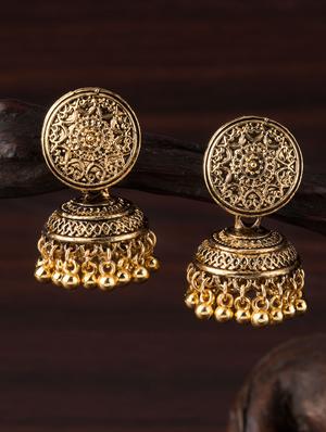 gold brass jhumka earring - 16955316 - Standard Image - 3