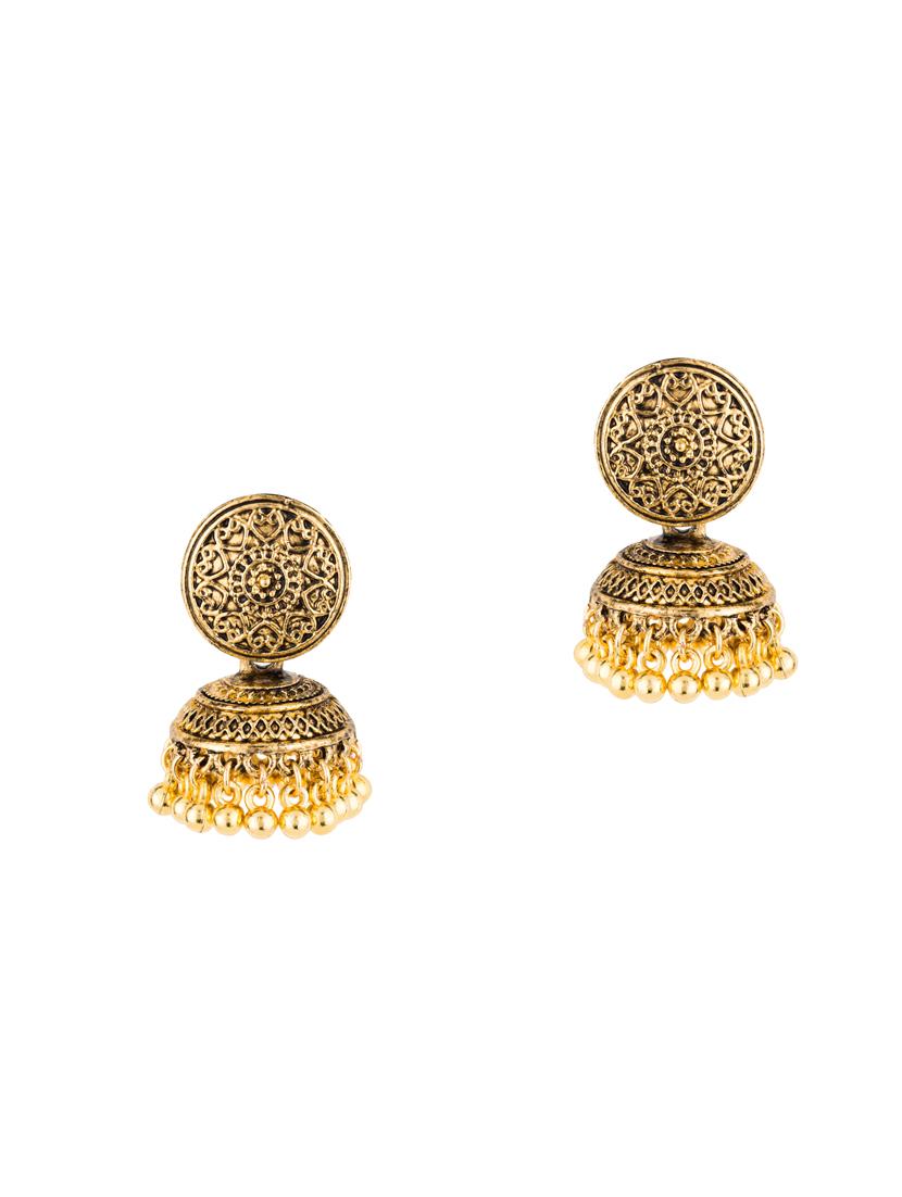 gold brass jhumka earring - 16955316 - Zoom Image - 1