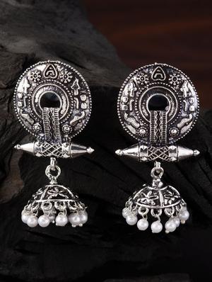 silver brass jhumka earring - 16955321 - Standard Image - 3
