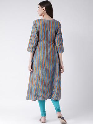 striped a-line kurta - 16955471 - Standard Image - 3