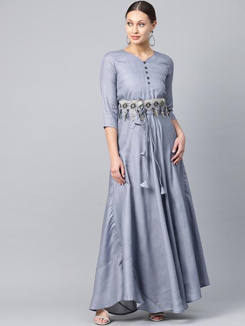 tie front flared ethnic dress - 16955855 - Standard Image - 1