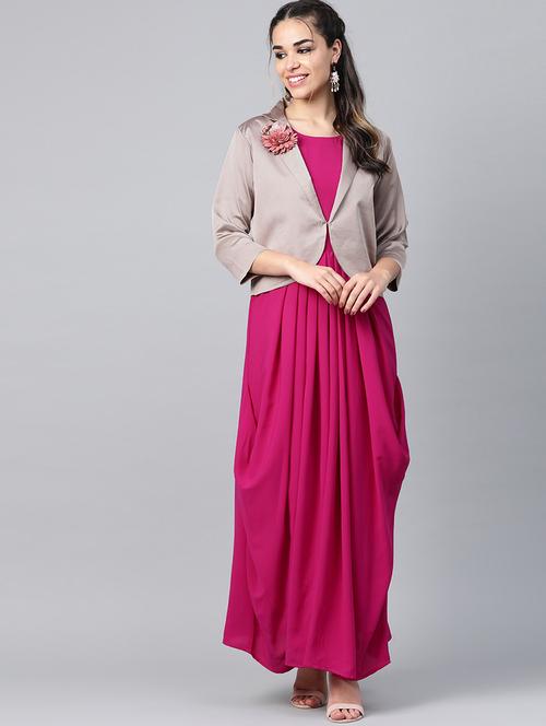 purple synthetic dress with coat - 16955857 - Standard Image - 1