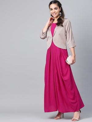 purple synthetic dress with coat - 16955857 - Standard Image - 2