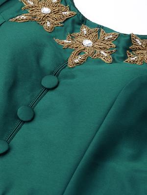 green silk blend fit & flare ethnic dress - 16955859 - Standard Image - 4