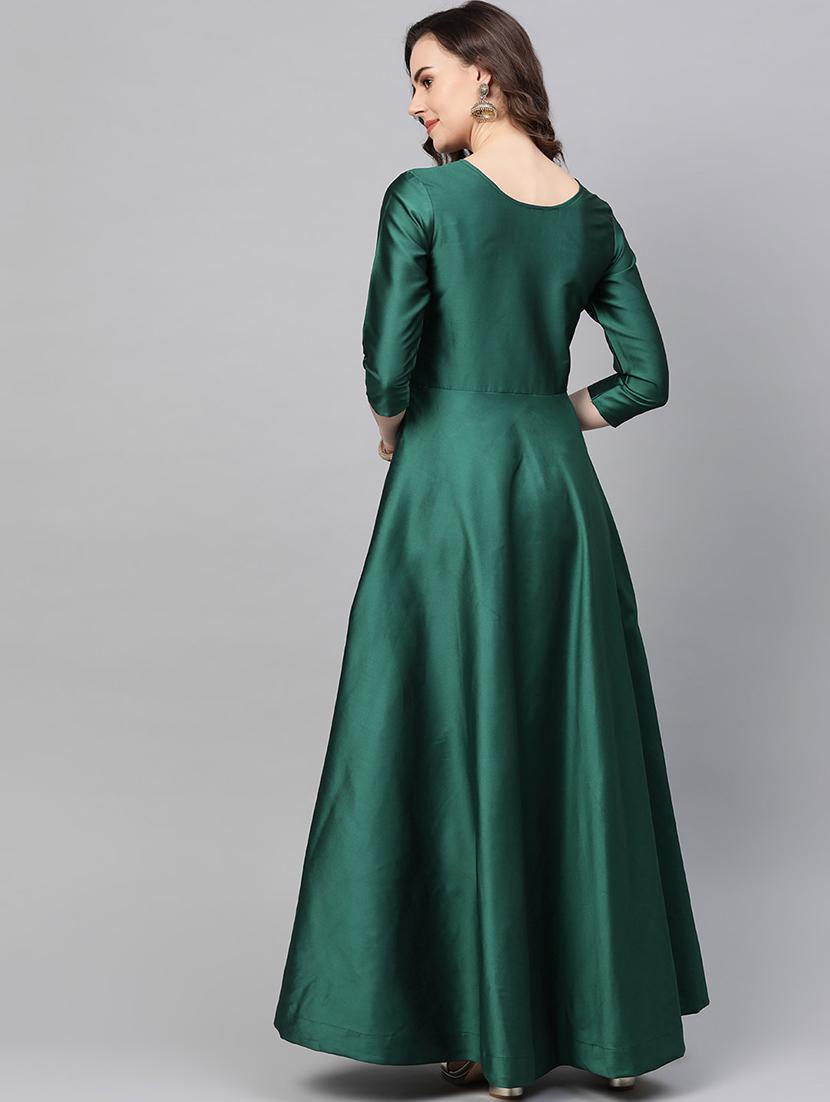 green silk blend fit & flare ethnic dress - 16955859 - Zoom Image - 3
