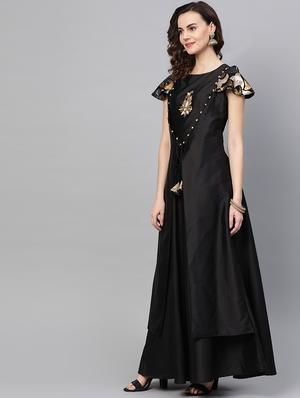 black silk blend layered ethnic dress - 16955860 - Standard Image - 2