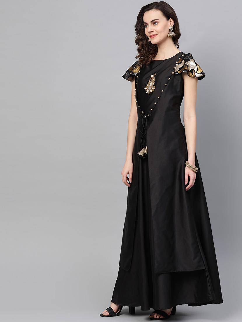 black silk blend layered ethnic dress - 16955860 - Zoom Image - 2