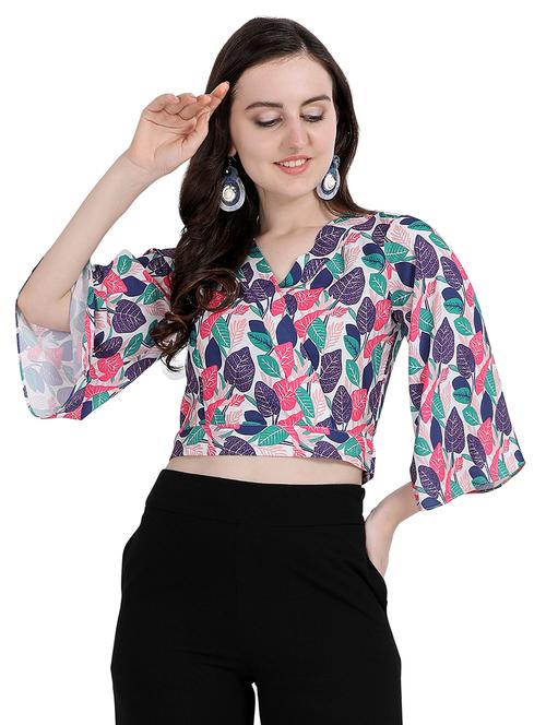 bell sleeves tie back crop top - 16955914 - Very Small Image - 1