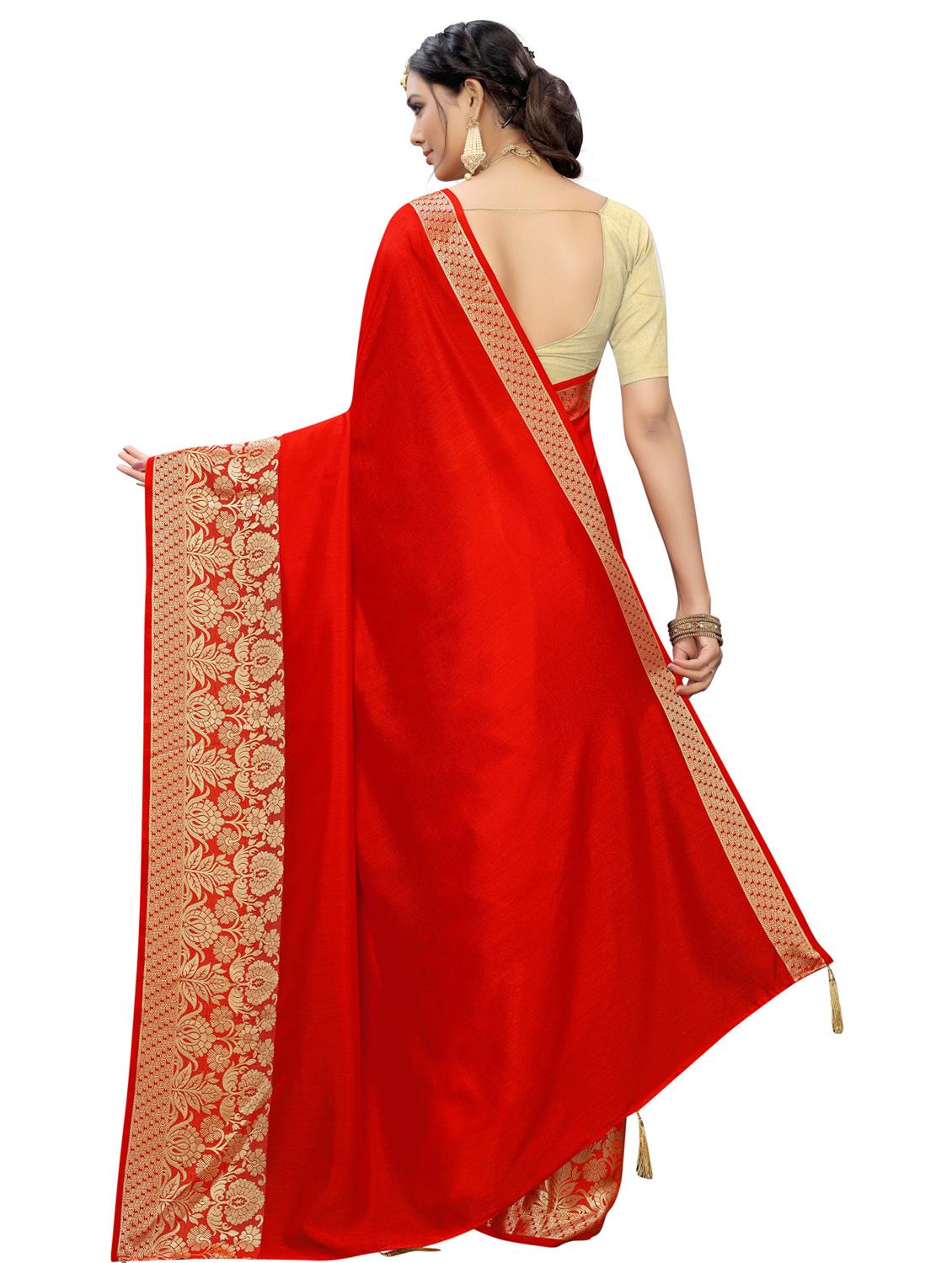 solid bordered saree with blouse - 16955990 - Zoom Image - 2