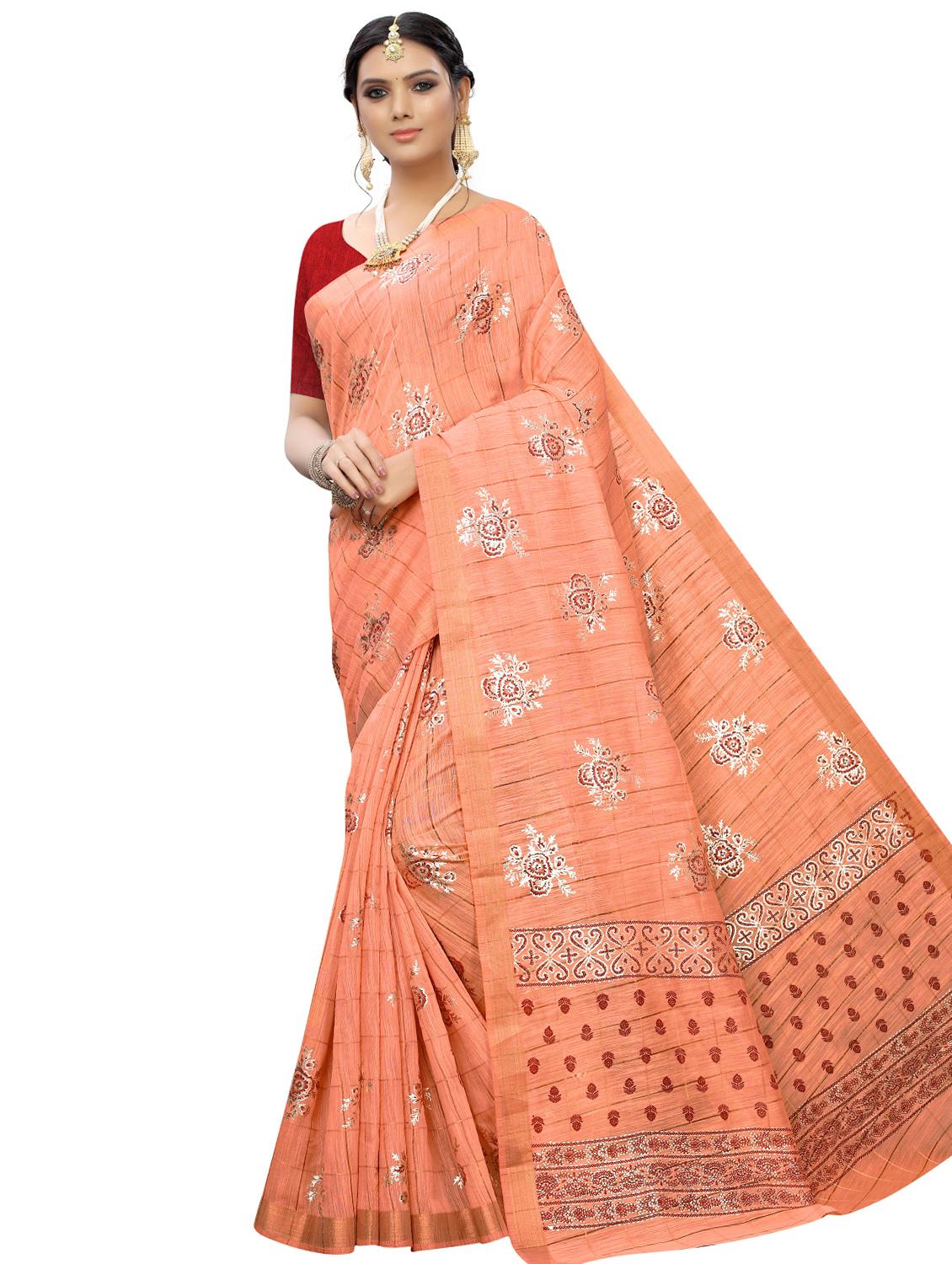 foil printed saree with blouse - 16956000 - Zoom Image - 1