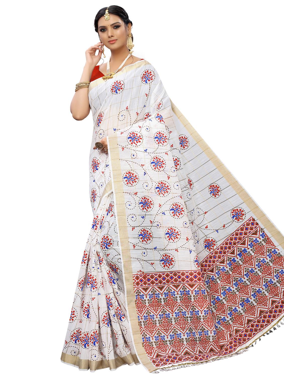 floral printed saree with blouse - 16956004 - Zoom Image - 1