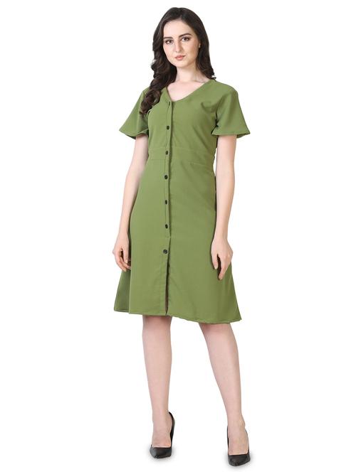 green cotton lycra aline dress - 16956443 - Standard Image - 1