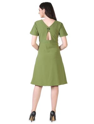 green cotton lycra aline dress - 16956443 - Standard Image - 3