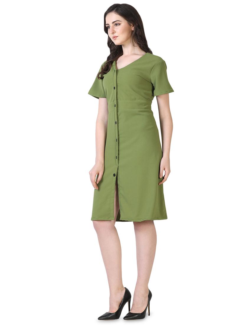 green cotton lycra aline dress - 16956443 - Zoom Image - 2