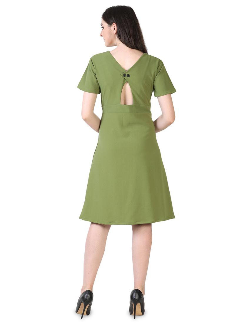 green cotton lycra aline dress - 16956443 - Zoom Image - 3