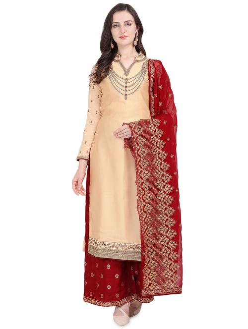 embroidered semi-stitched suit - 16956589 - Standard Image - 1