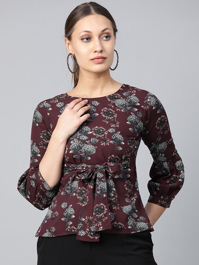 tie front floral top - 16956602 - Zoom Image - 1