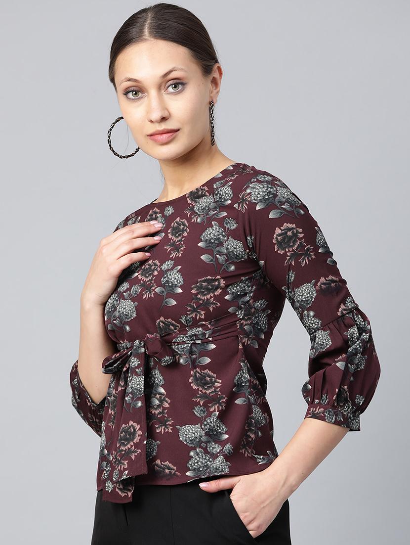 tie front floral top - 16956602 - Zoom Image - 2