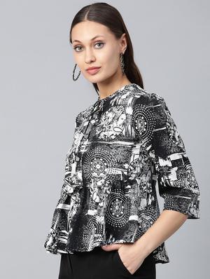 tie up neck abstract peplum top - 16956603 - Standard Image - 2