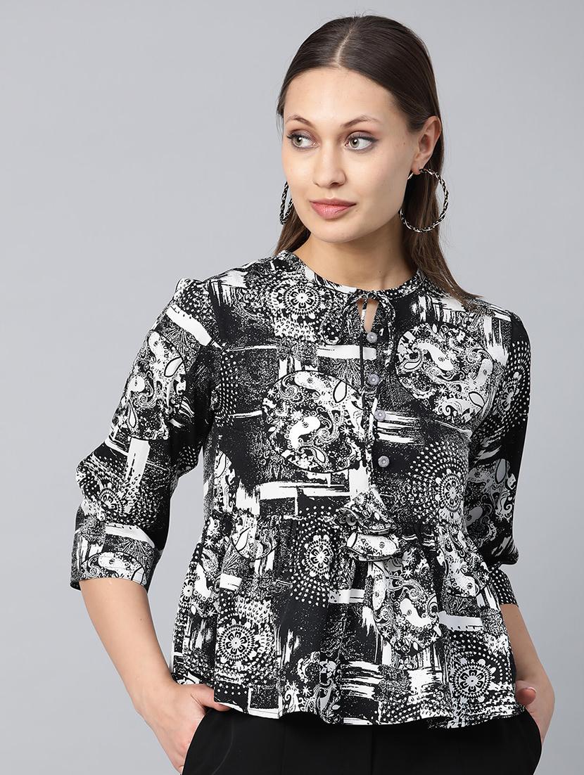 tie up neck abstract peplum top - 16956603 - Zoom Image - 1