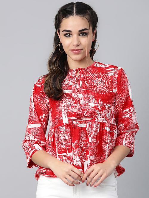 tie up neck abstract peplum top - 16956604 - Standard Image - 1