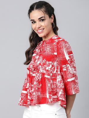 tie up neck abstract peplum top - 16956604 - Standard Image - 2