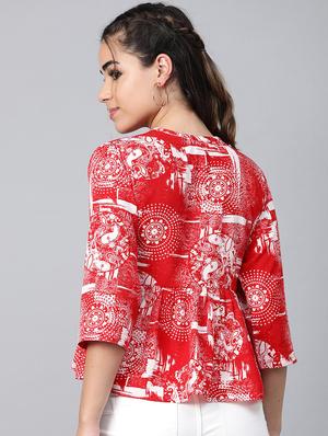 tie up neck abstract peplum top - 16956604 - Standard Image - 3
