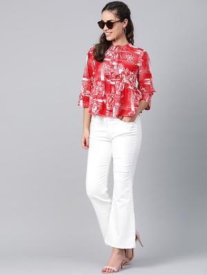 tie up neck abstract peplum top - 16956604 - Standard Image - 4