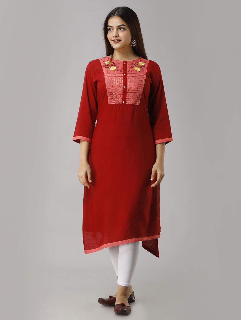 contrast yoke straight kurta - 16957194 - Zoom Image - 1