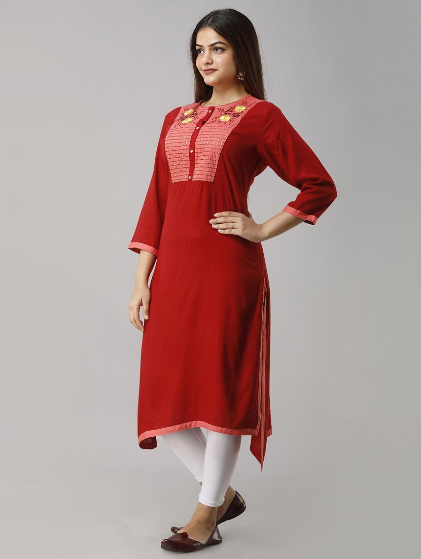contrast yoke straight kurta - 16957194 - Zoom Image - 2