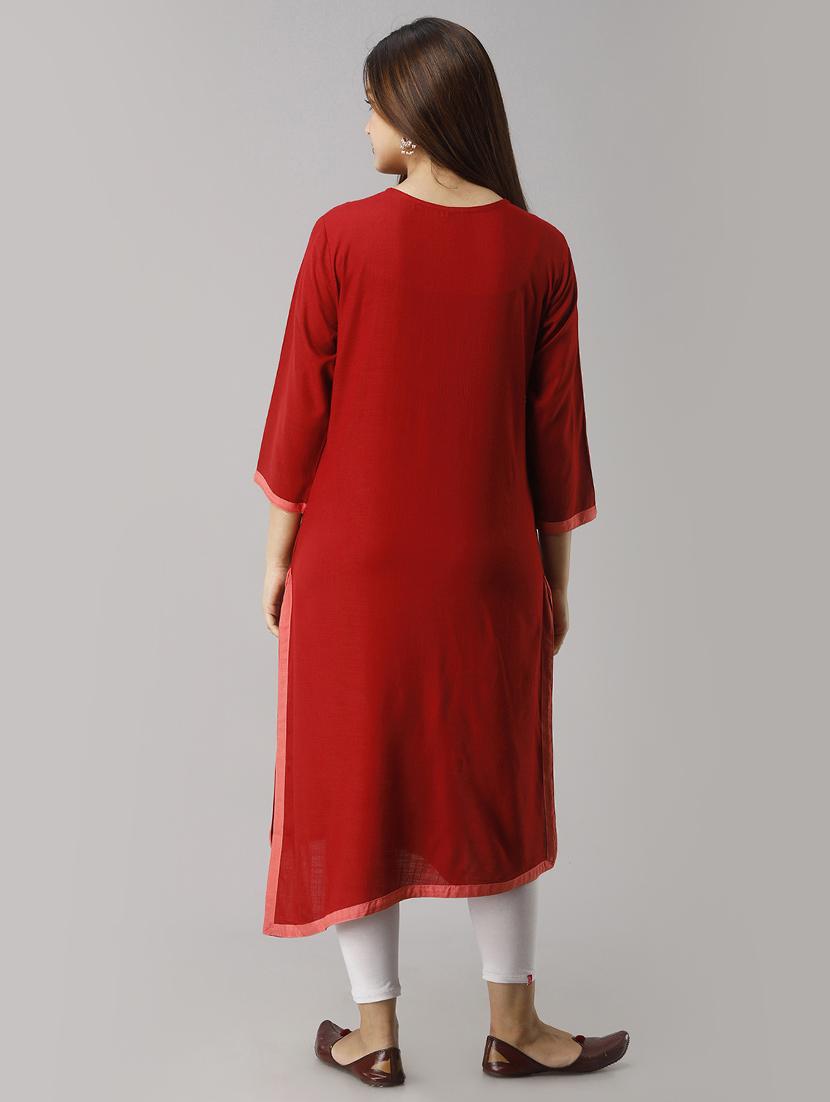 contrast yoke straight kurta - 16957194 - Zoom Image - 3