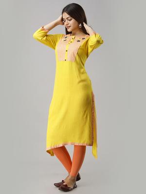 contrast yoke straight kurta - 16957195 - Standard Image - 2
