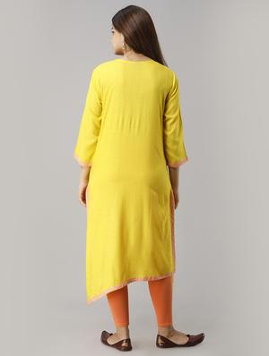 contrast yoke straight kurta - 16957195 - Standard Image - 3