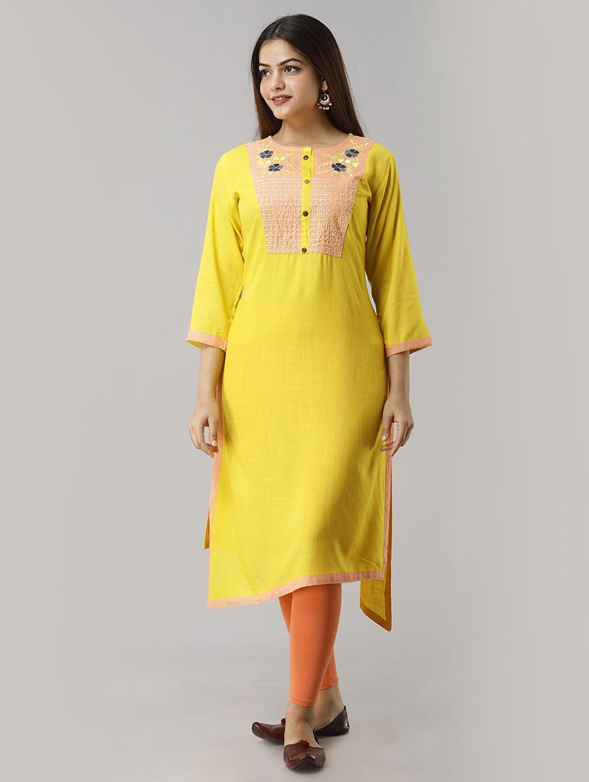 contrast yoke straight kurta - 16957195 - Zoom Image - 1