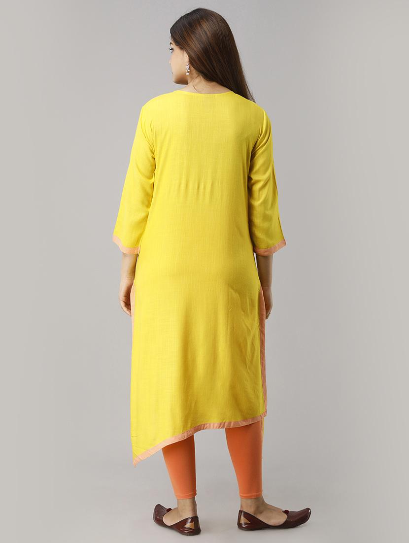 contrast yoke straight kurta - 16957195 - Zoom Image - 3