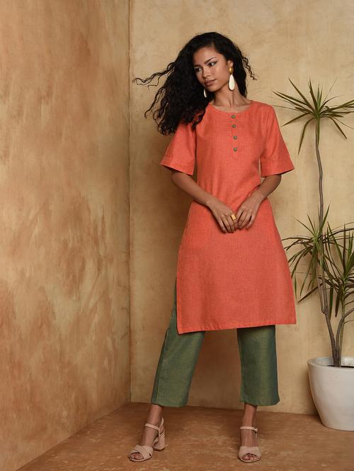 contrast solid straight kurta - 16957260 - Standard Image - 1