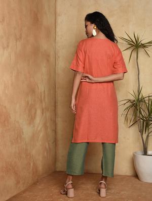 contrast solid straight kurta - 16957260 - Standard Image - 3