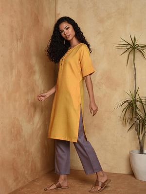 contrast solid straight kurta - 16957264 - Standard Image - 3