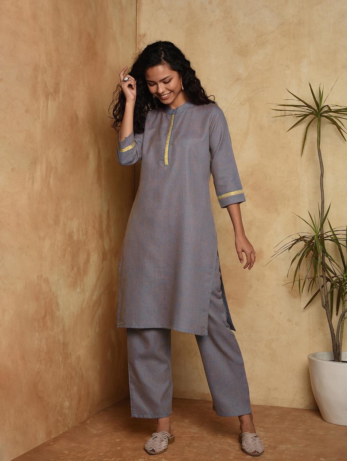 contrast solid straight kurta - 16957265 - Zoom Image - 2