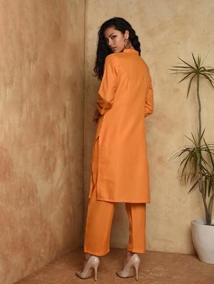 contrast solid straight kurta - 16957269 - Standard Image - 3