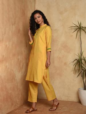 contrast solid straight kurta - 16957271 - Standard Image - 2