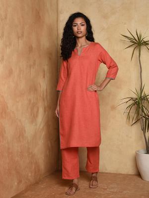contrast solid straight kurta - 16957274 - Standard Image - 2