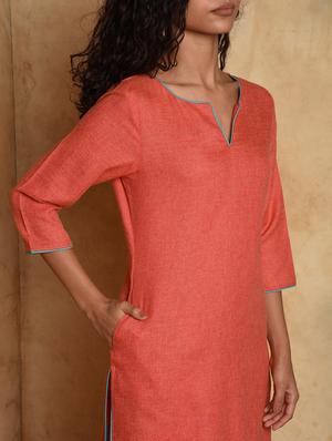 contrast solid straight kurta - 16957274 - Standard Image - 4